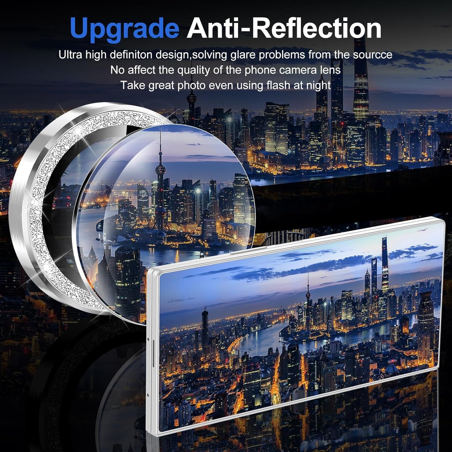 for Samsung Galaxy Z Fold 7 Camera Lens Protector, Individual Metal Ring Tempered Glass Lens Cover, [Strong Adsorption] Scratch Resistant Ultra-Thin HD Clear Lens Cover, 1 Set-Silvery Sparkly