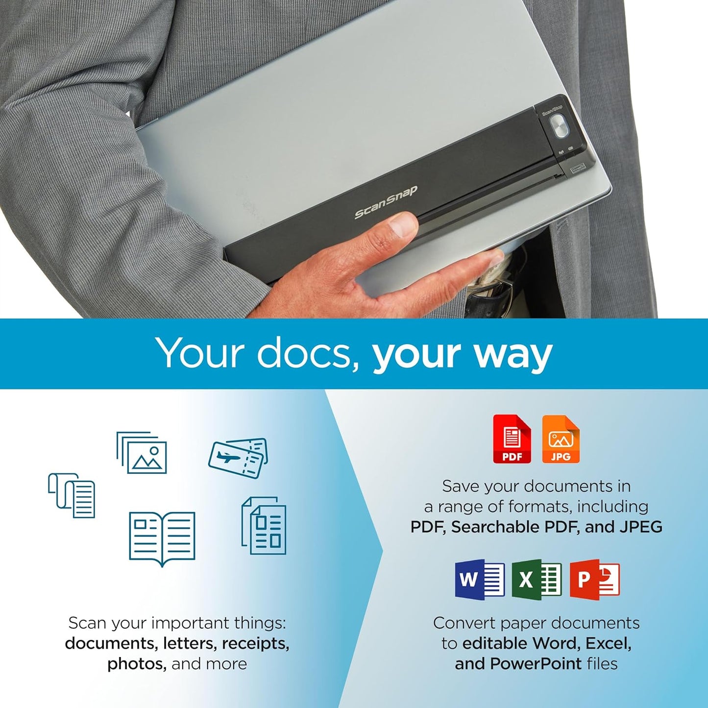 ScanSnap iX100 Wireless Mobile Portable Scanner for Mac or PC, Black