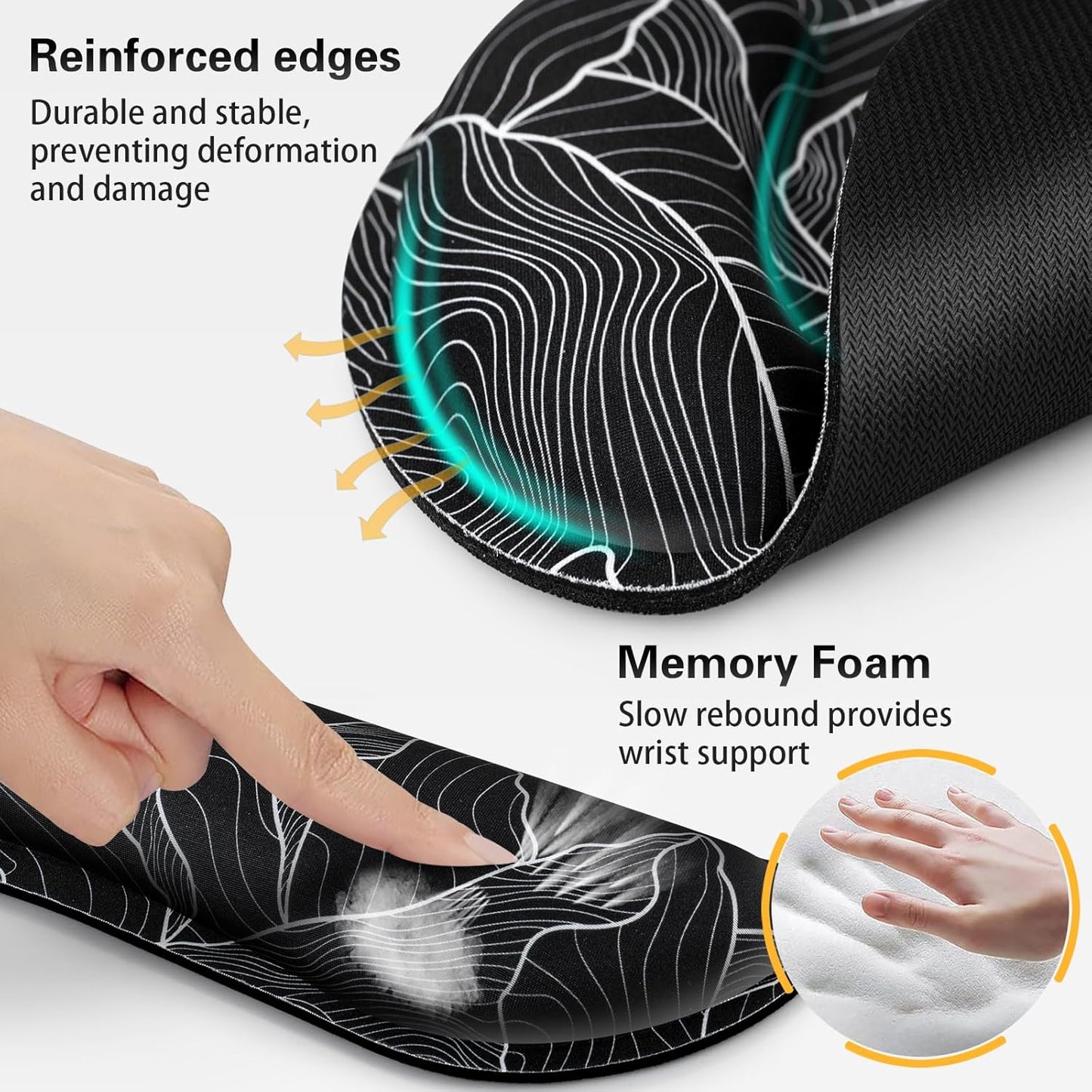 Ergonomic Keyboard Wrist Rest, Mouse Pad with Wrist Rest Black, Gaming Mousepad with Wrist Support, Memory Foam Wrist Rest Set for Computer Keyboard, Funny Cute Office Desk Accessories