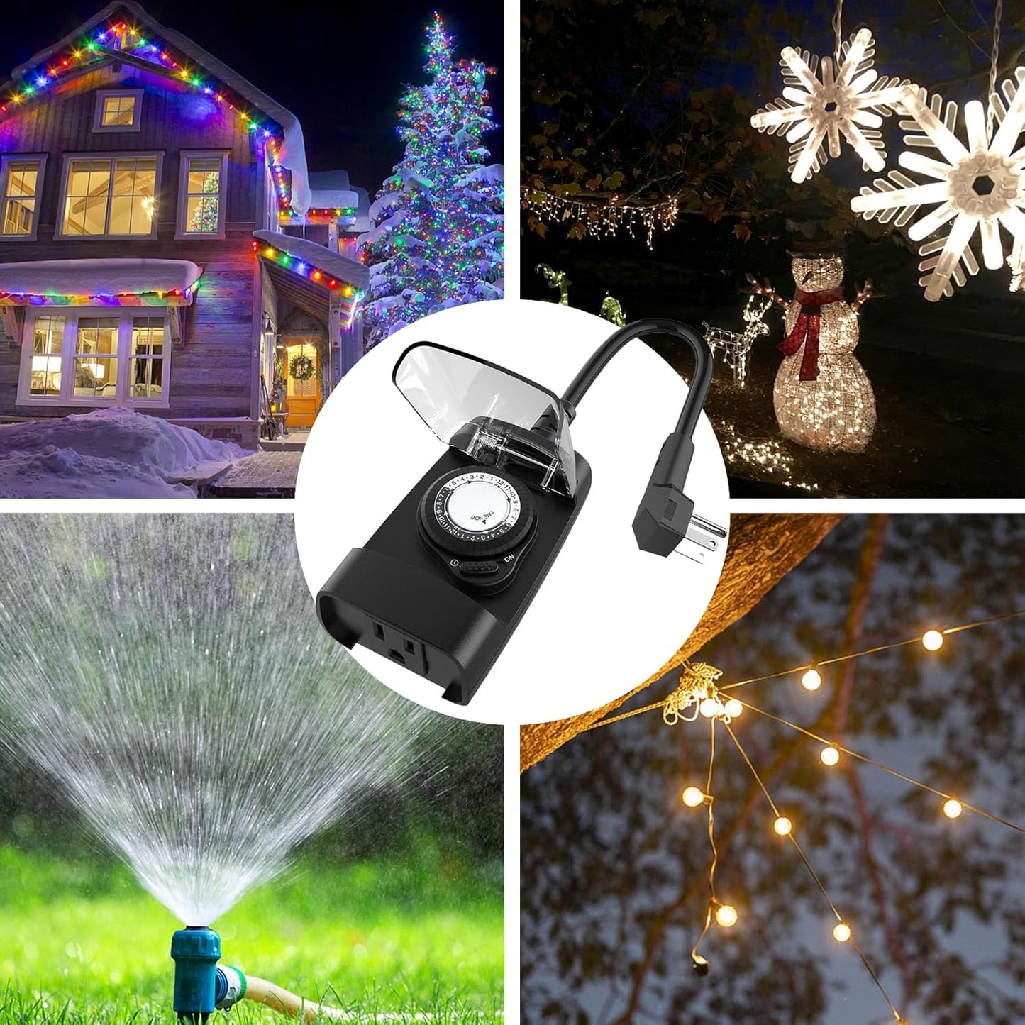 G-Homa 24 Hour Mechanical Outdoor Timer Outlet, Outdoor Timer for Lights, 3-Prong Outdoor Light Timer Waterproof for Home and Garden 15A 1/2HP Heavy Duty, CSA Listed [2 Packs]