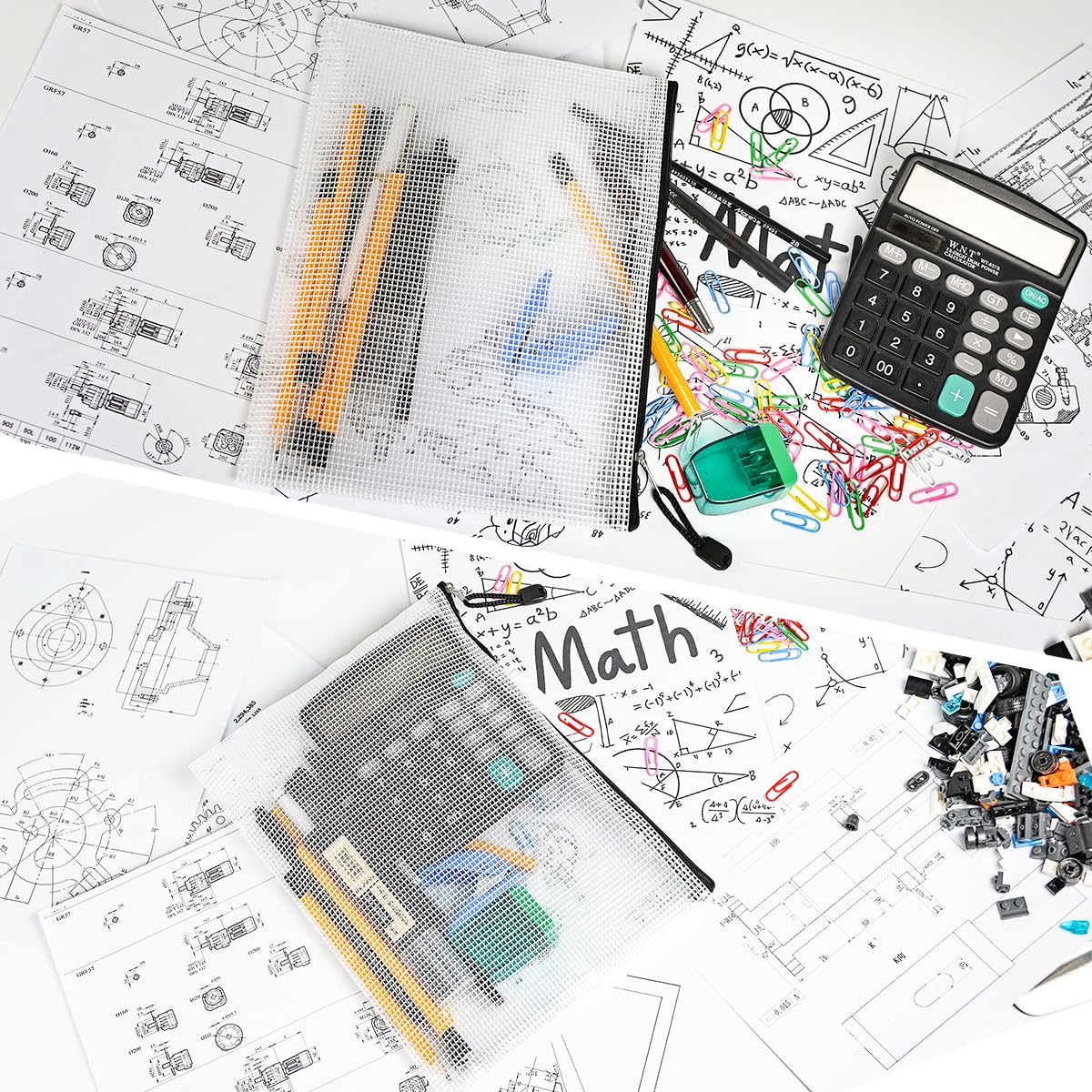 AUSTARK 20 Pcs Zipper File Bags, Plastic Mesh Pouch, Board Game Storage Bag, Waterproof Bags for Office School (B5 Size 11.4''x8.2'', White and Black)