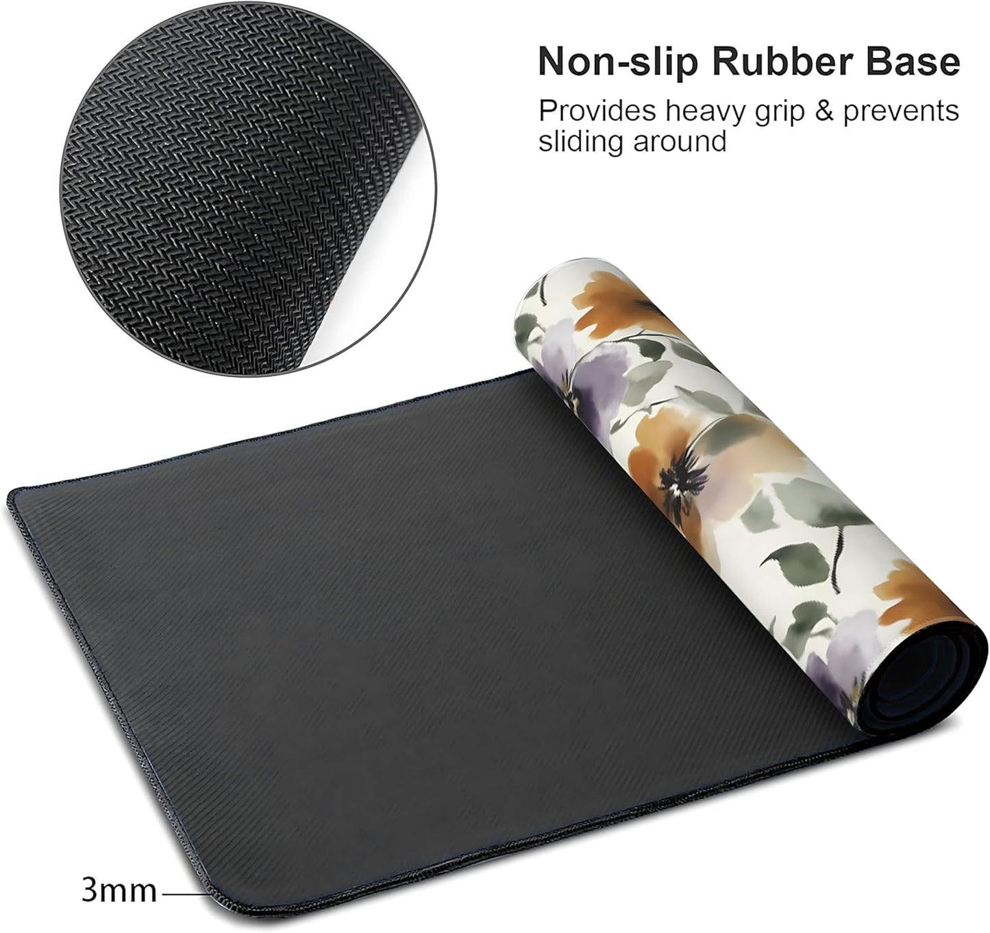 Watercolor Floral Large Mouse Pad,Gaming Keyboard Desk Pad,Extended Mouse Mat Non-Slip Rubber Base with Stitched Edges for Office Game Home XXL 35.4"x15.7"