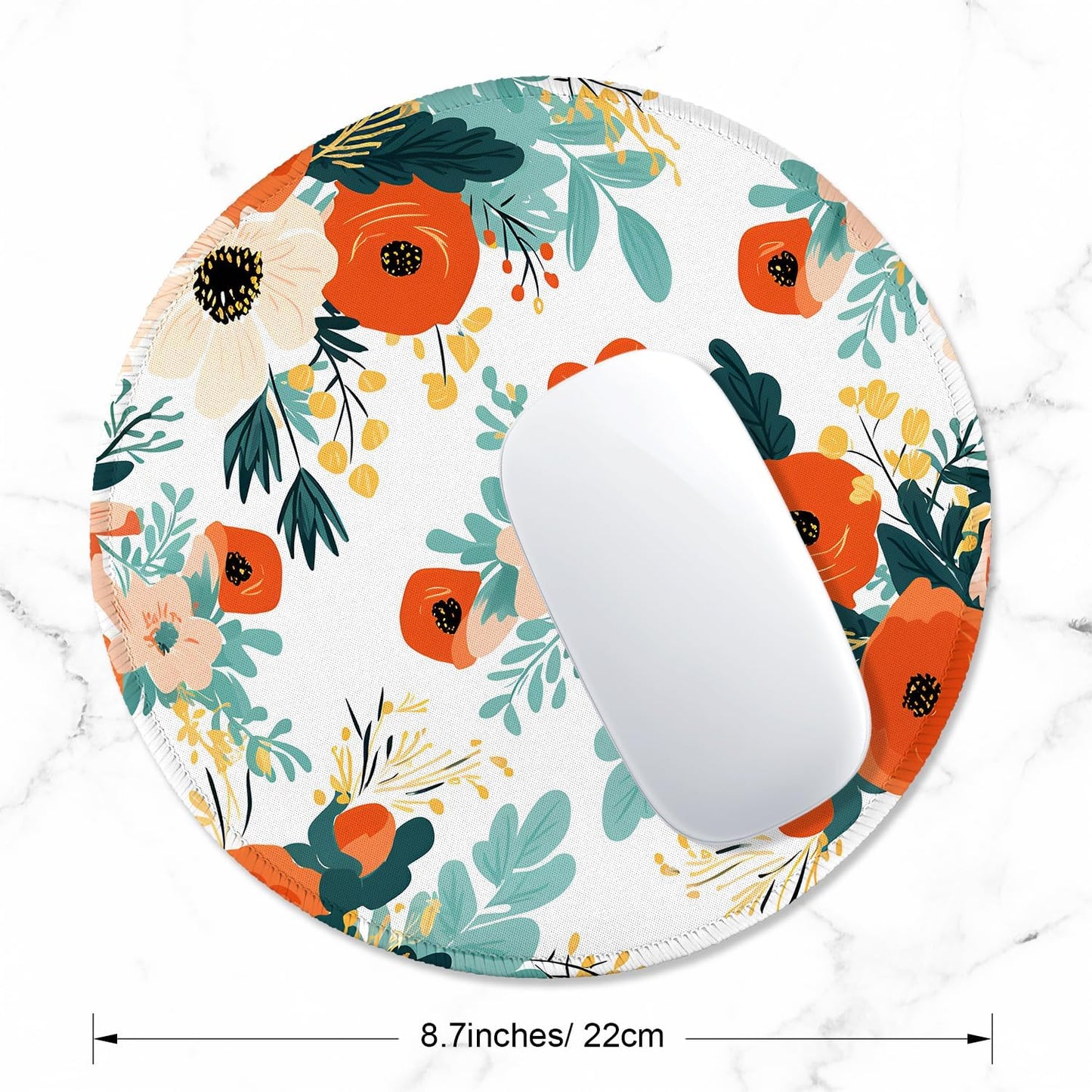 ITNRSIIET Round Mouse Pad with Stitched Edge Premium-Textured Waterproof Non-Slip Rubber Base Desktop Protection Mat Diameter 8.7 inches, Beautiful Flowers
