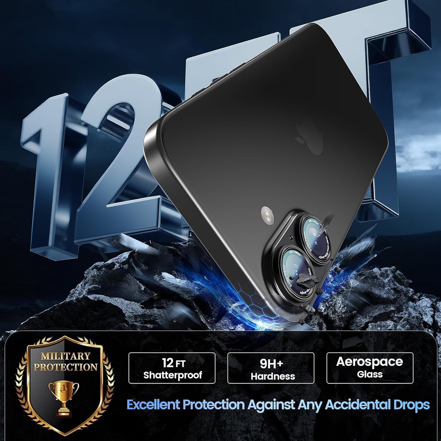 CACOE for iPhone 16/16 Plus Camera Lens Protector - Metal Frame Tempered Glass Cover, [Anti-Scratch] [Drop-Proof][Strong-Adhesion] Camera Screen Cover (Black)