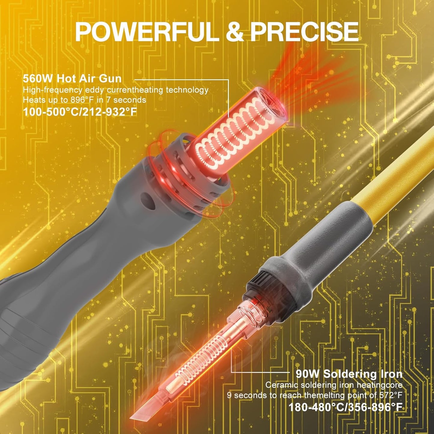 BK882 Soldering Station 2-IN-1 Hot Air Rework Station with Large LCD Display,650W Hign Power Solder Stations, °F /°C Cool/Hot Air Conversion, Digital Temperature Calibration, Auto Sleep
