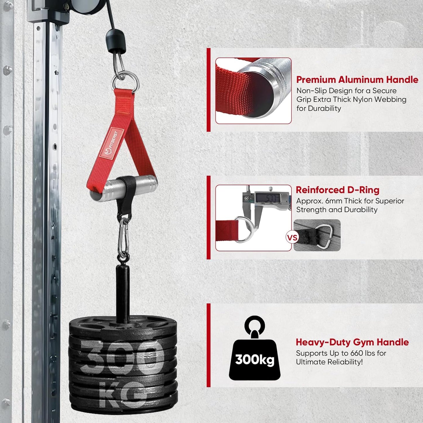 FitBeast Aluminum Exercise Handles & Lifting Straps Set - Replacement Gym Handles for Cables Machine, Pulley System, Strength Trainer, Pull Down Workout Handles, Pilates, Home Gym Cable Attachments