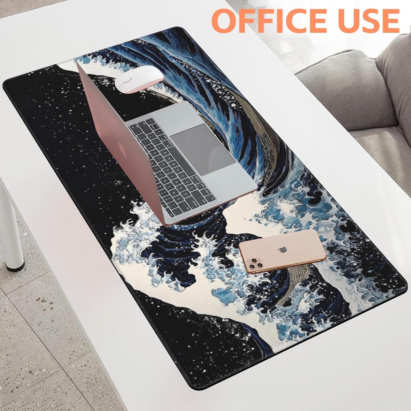 Mouse Pad Large Wave in The Night Sky Non-Slip Game Desk Mat with Stitched Edge Laptop Keyboard Desk Pad for Work Home Gaming (35.4 x 15.7 Inches)