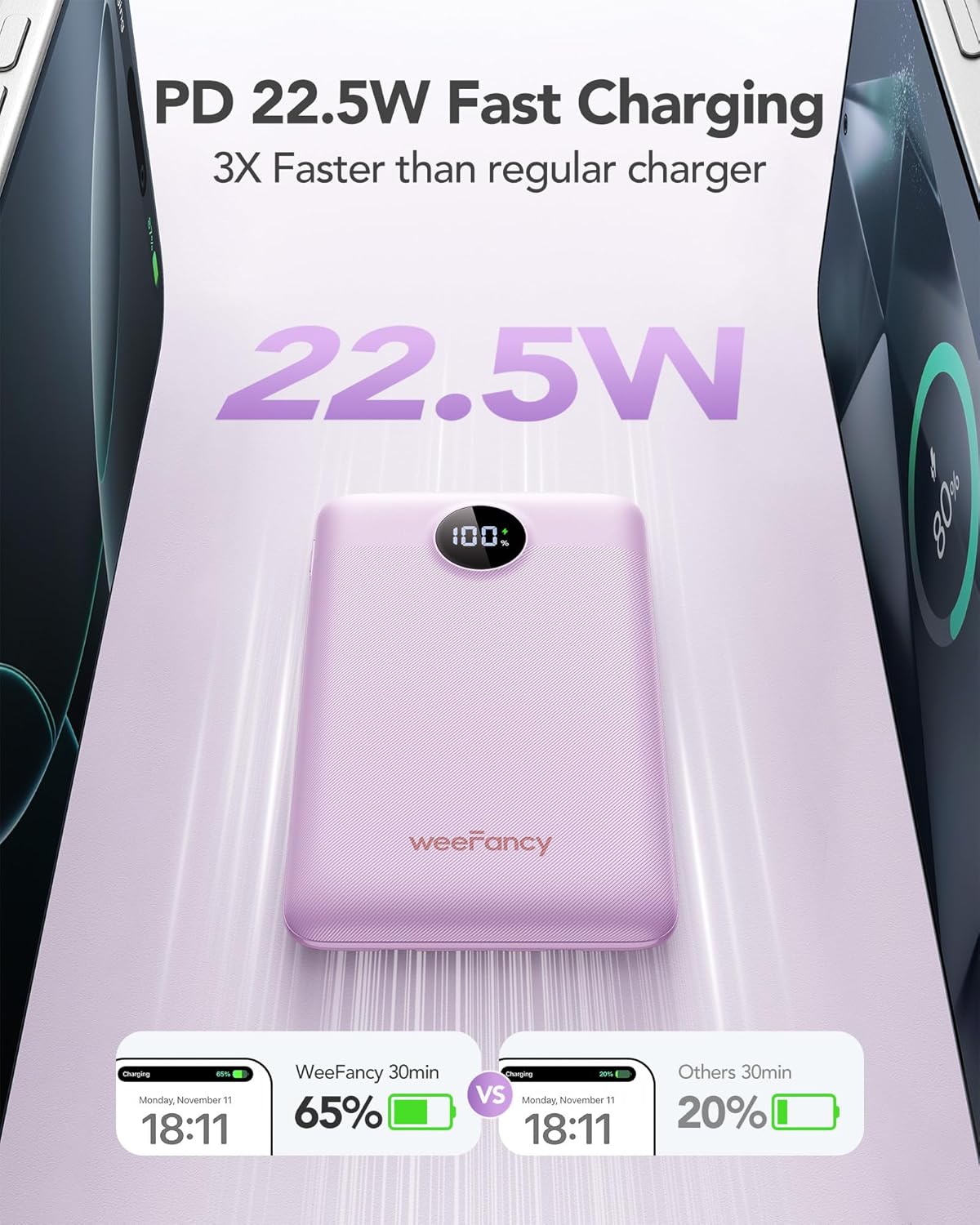 Mini Portable Charger with Built-in Cables 22.5W Fast Charging Power Bank USB-C Small Battery Pack 10000mAh Travel Essential Slim Battery for iPhone 16/15/14, Samsung 25/24, and More
