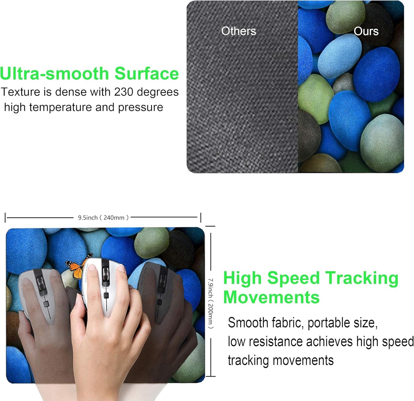 Pebbles and Butterfly Mouse pad Personalized Computer Mouse Pads Office Decoration Accessories Gift Non-Slip Rubber Mousepad for Laptop