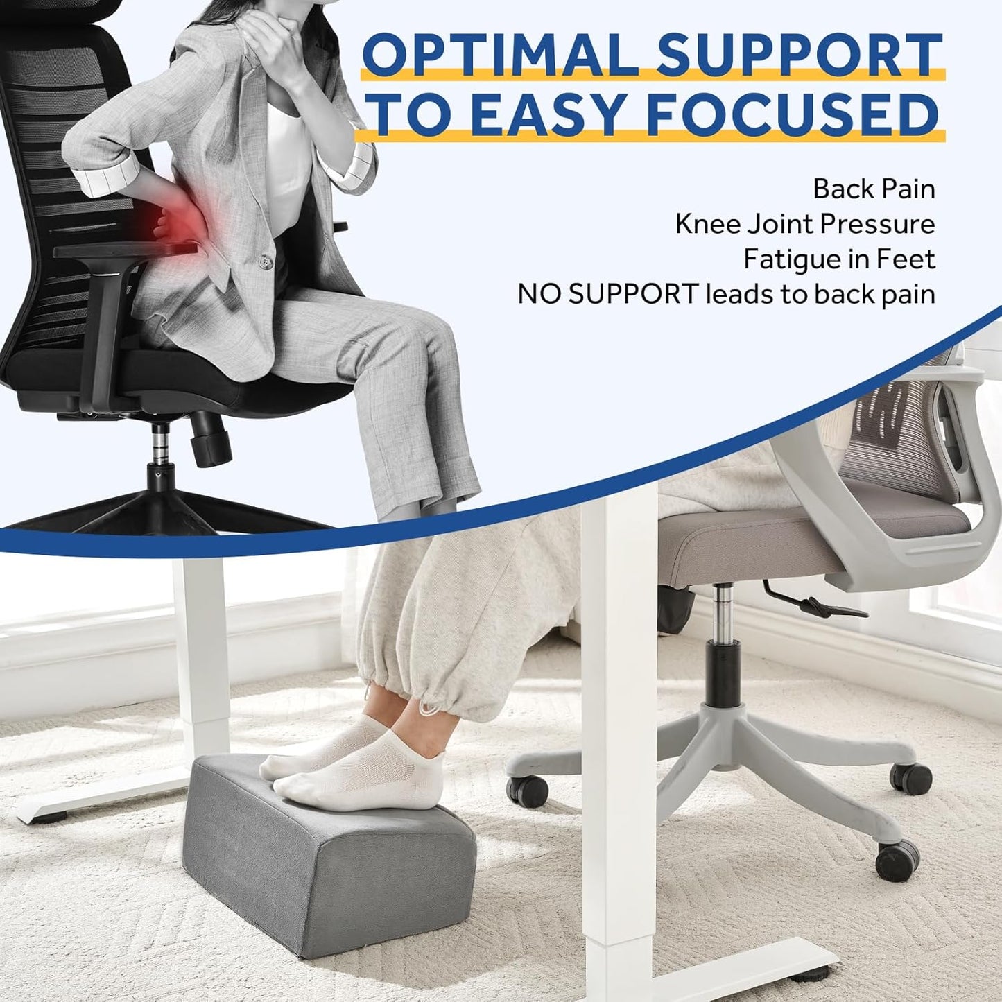 Foot Rest for Under Desk at Work, Adjustable Footrest for Office Chair & Gaming Chair,Ergonomic Footrest Pillow Desk Foot Stool with Washable Cover for Home, Airplane, Travel (Gray)