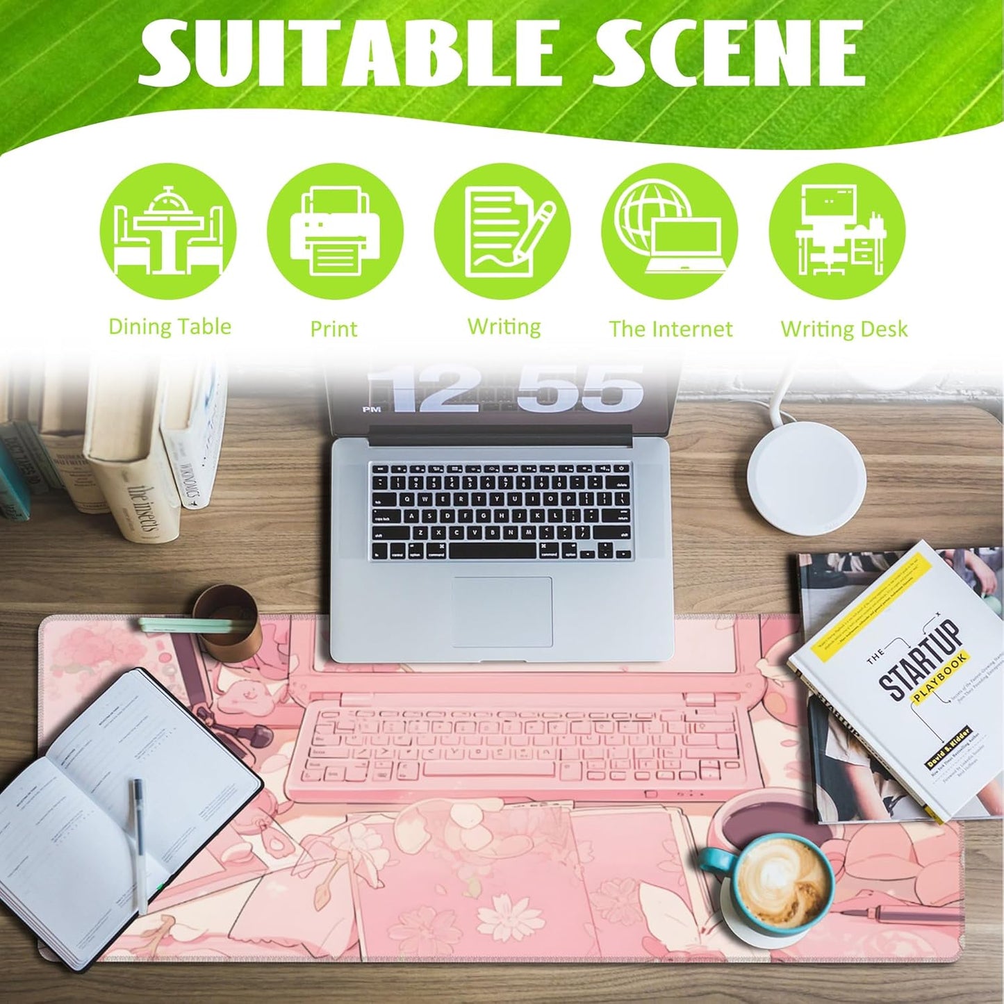 Large Gaming Mouse Pad for Desk,Pink Kawaii Anime Girl Desk Desk Mat,Kawaii Anime Desktop Desk Pad,Extended Big Computer Keyboard Mouse Pad with Non-Slip Base and Stitched Edge,31.5"x11.8"