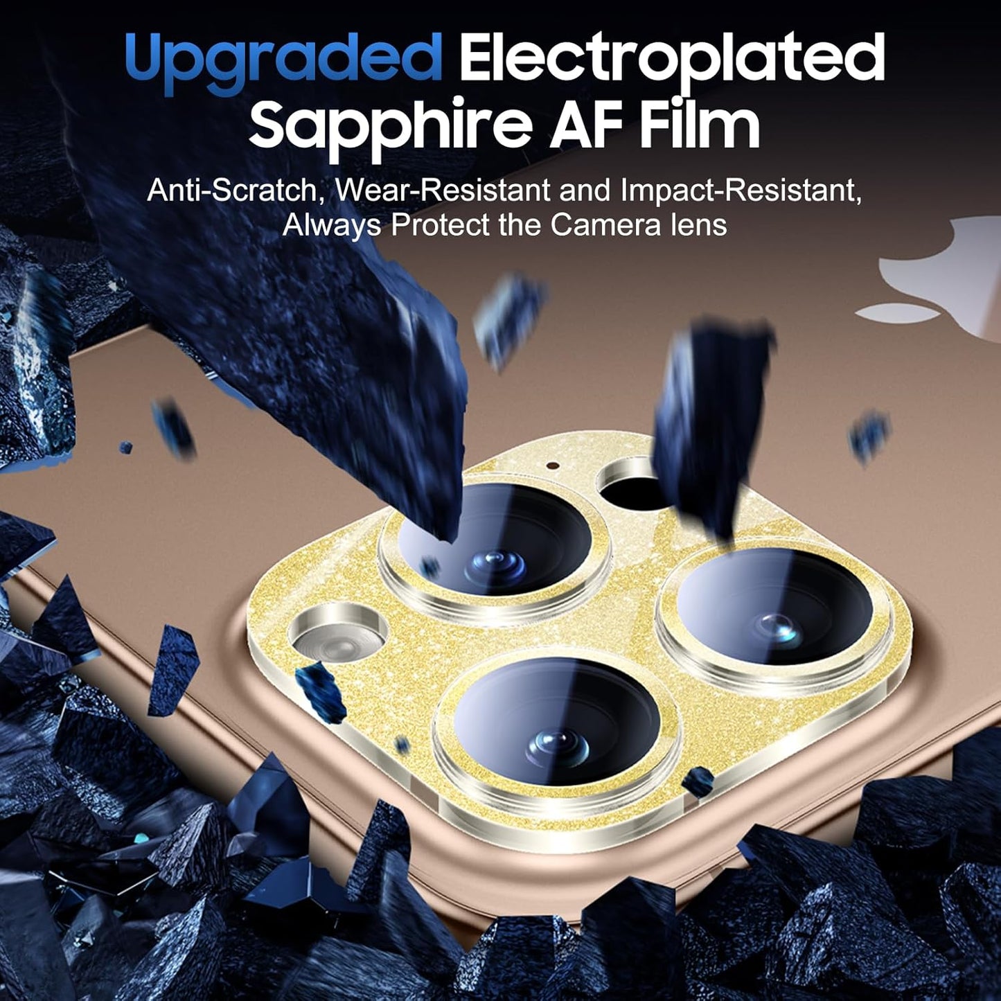 UniqueMe for 3 Pack iPhone 16 Pro/iPhone 16 Pro Max Camera Lens Protector - [Drop Protection] [Case Friendly] 9H Tempered Glass Camera Cover Screen [Update New Version] - Glitter Gold