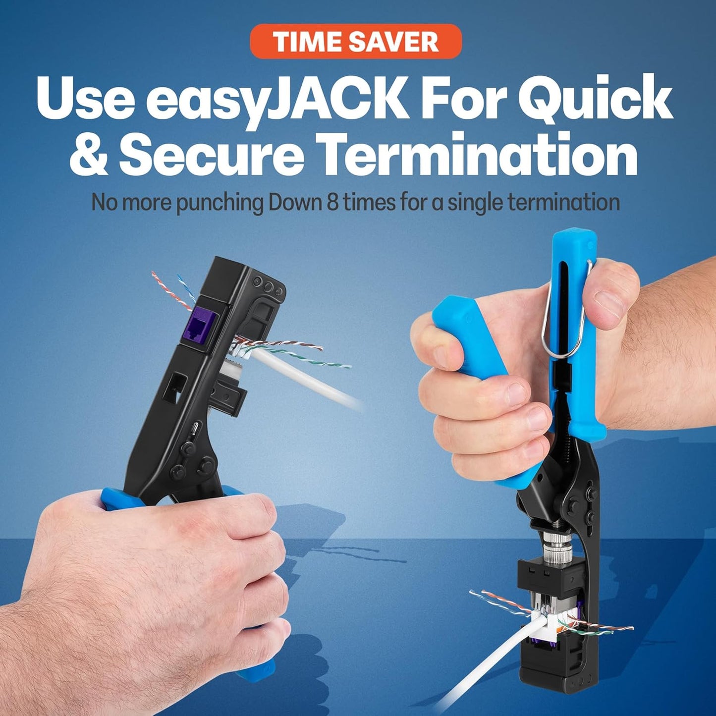 Everest easyJACK - 90° Angled Speed Termination Keystone Tool Set - with 20-Pack of RJ45 Cat6 Keystone Jacks in Purple (Slim Profile Design) - Time Saver Network Punch Down Tool Cat6