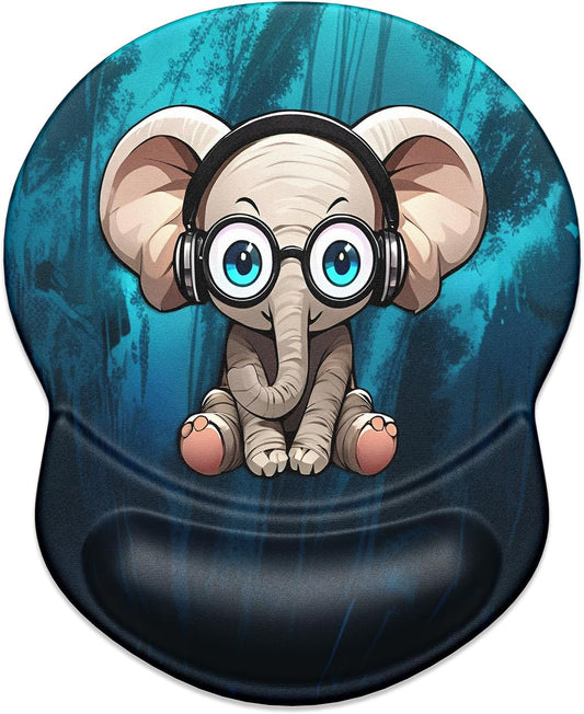 ITNRSIIET Ergonomic Mouse Pad with Gel Wrist Support Small Wrist Rest Smooth Surface Non-Slip PU Base Comfortable Office Supplies Pain Relief, 8.7 x 7.2 inches, Pretty Elephant