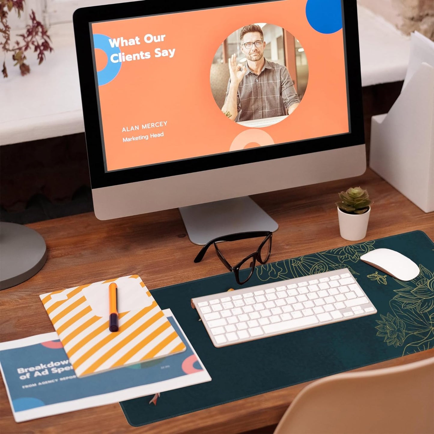 Large Gaming Mouse Pad, Koi Fish Ink Painting Desk Mat, Golden Line Lotus Desk Pad, Extended Big Computer Keyboard Mouse Pad with Non-Slip Base and Stitched Edge, 31.5"x11.8"