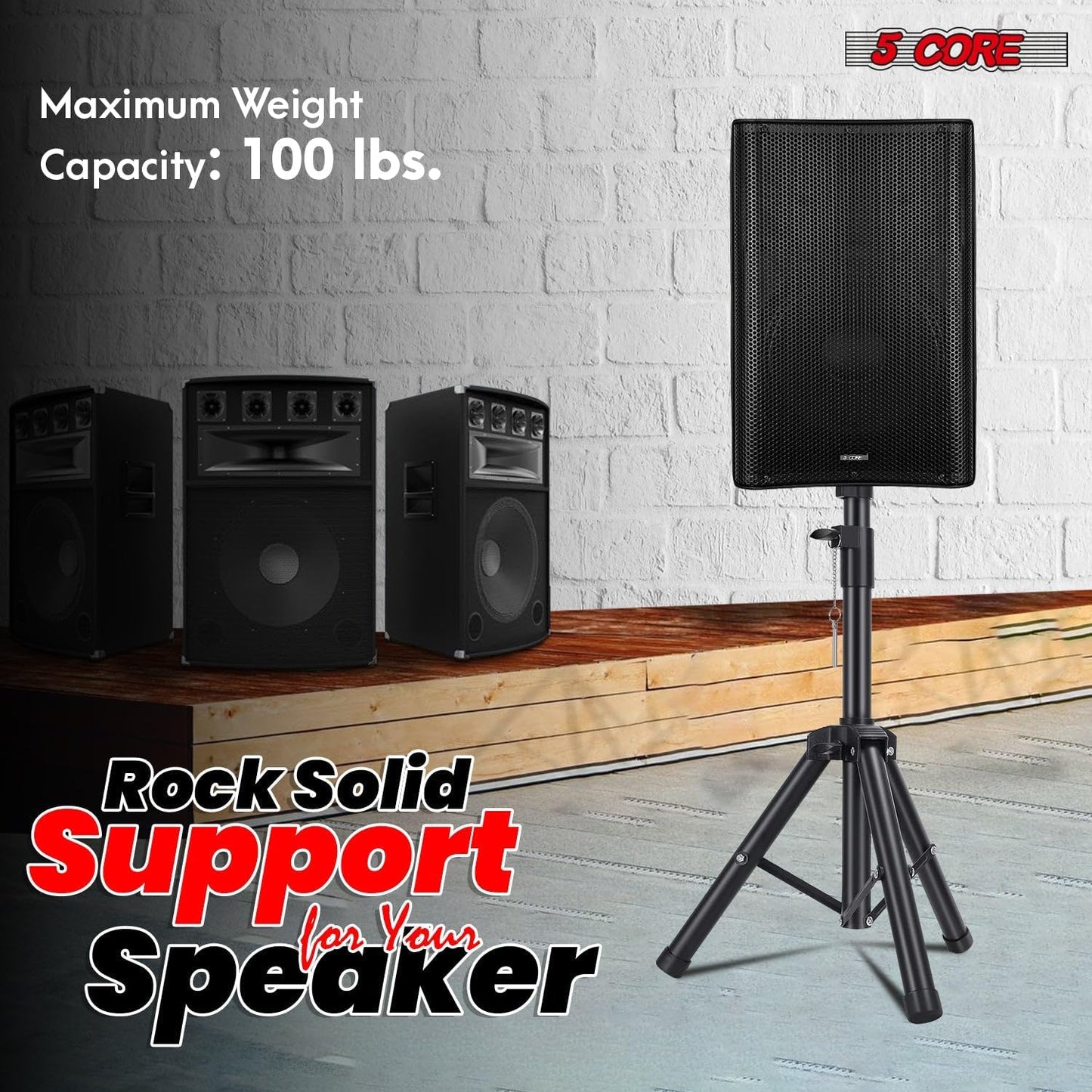 5Core Speaker Stand Tripod Floor Adjustable 24-36 Inch Short DJ Studio Monitor Stands
