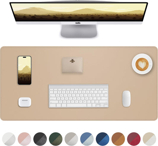 Leather Desk Protector, Large Mouse Pad & Waterproof PU Leather Blotter Mat - Non-Slip Desk Cover for Office and Home (Apricot, 36" x 17")