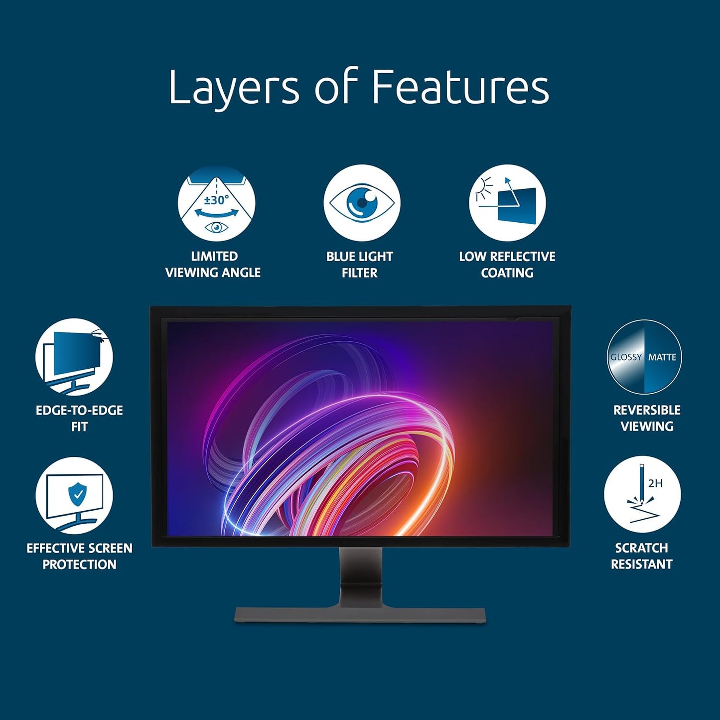 Kensington 21.5 inch Computer Privacy Screen for Desktop, 16:9 Widescreen Monitor, FP215W9 Anti-Glare Blue Ray Reduction Computer Privacy Filter, Matte and Glossy Viewing Options, K55415WW