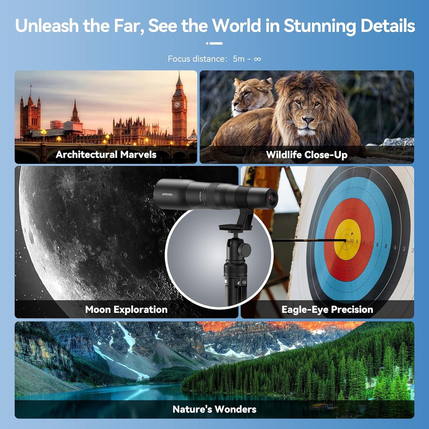 APEXEL 50x High Power HD Telephoto Lens | with Tripod & Universal Phone Clip for iPhone 16/15/14/13 Series, Samsung, Android and Most Smartphone | Landscapes Target Viewing, Wildlife Moon Photography