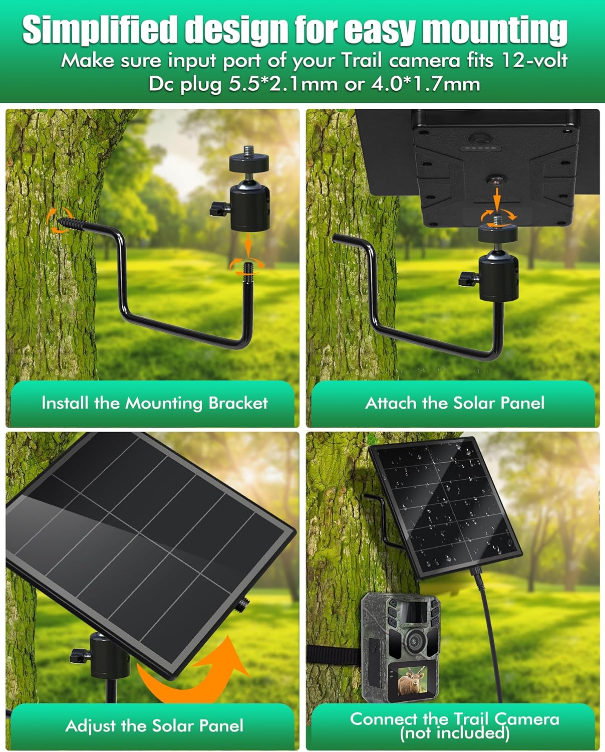 KEPEAK Solar Panel for Trail Camera - 6000mAh Battery, 12V Solar Battery Charger, Waterproof, for Outdoor 24/7 Wildlife Monitoring