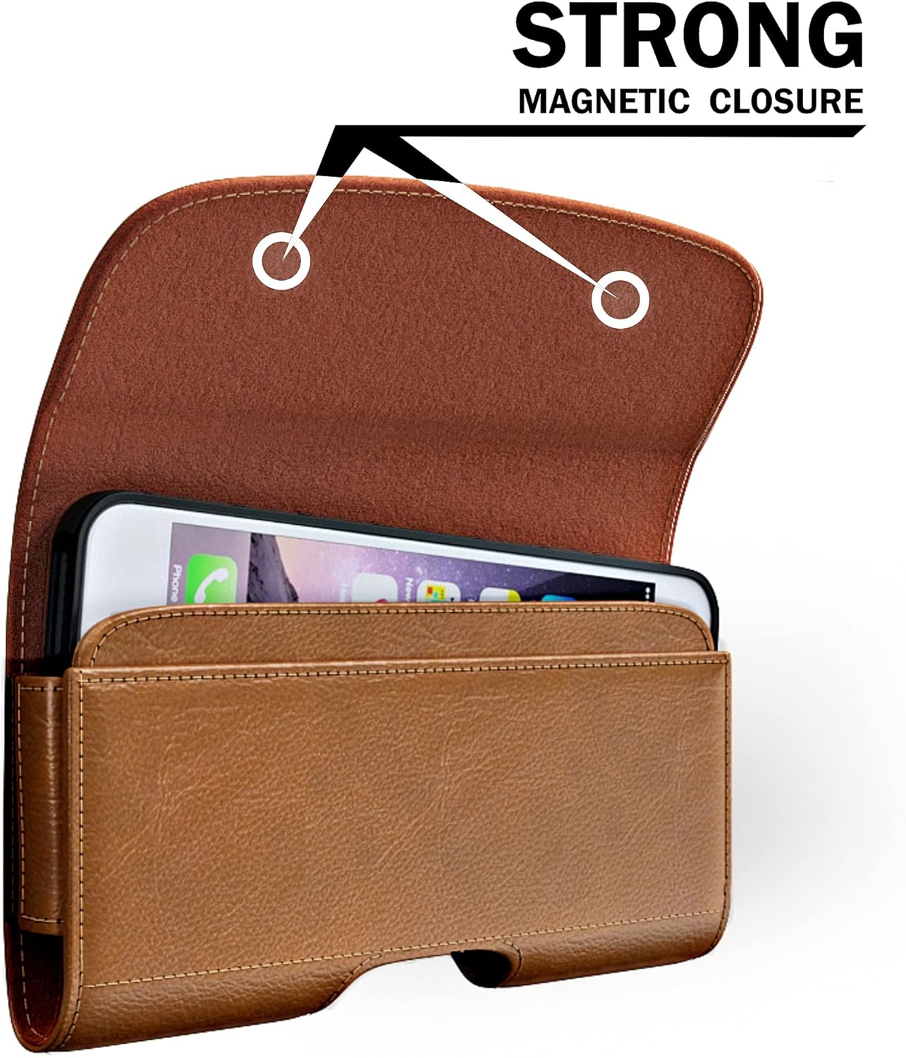 Holster for iPhone 16 16e Pro 15 14 13 12 11 10 XR Xs X, Samsung Galaxy S25 S24 S23 5G - Cell Phone Belt Holder Case with Clip - ID Card Magnetic Pouch - Brown