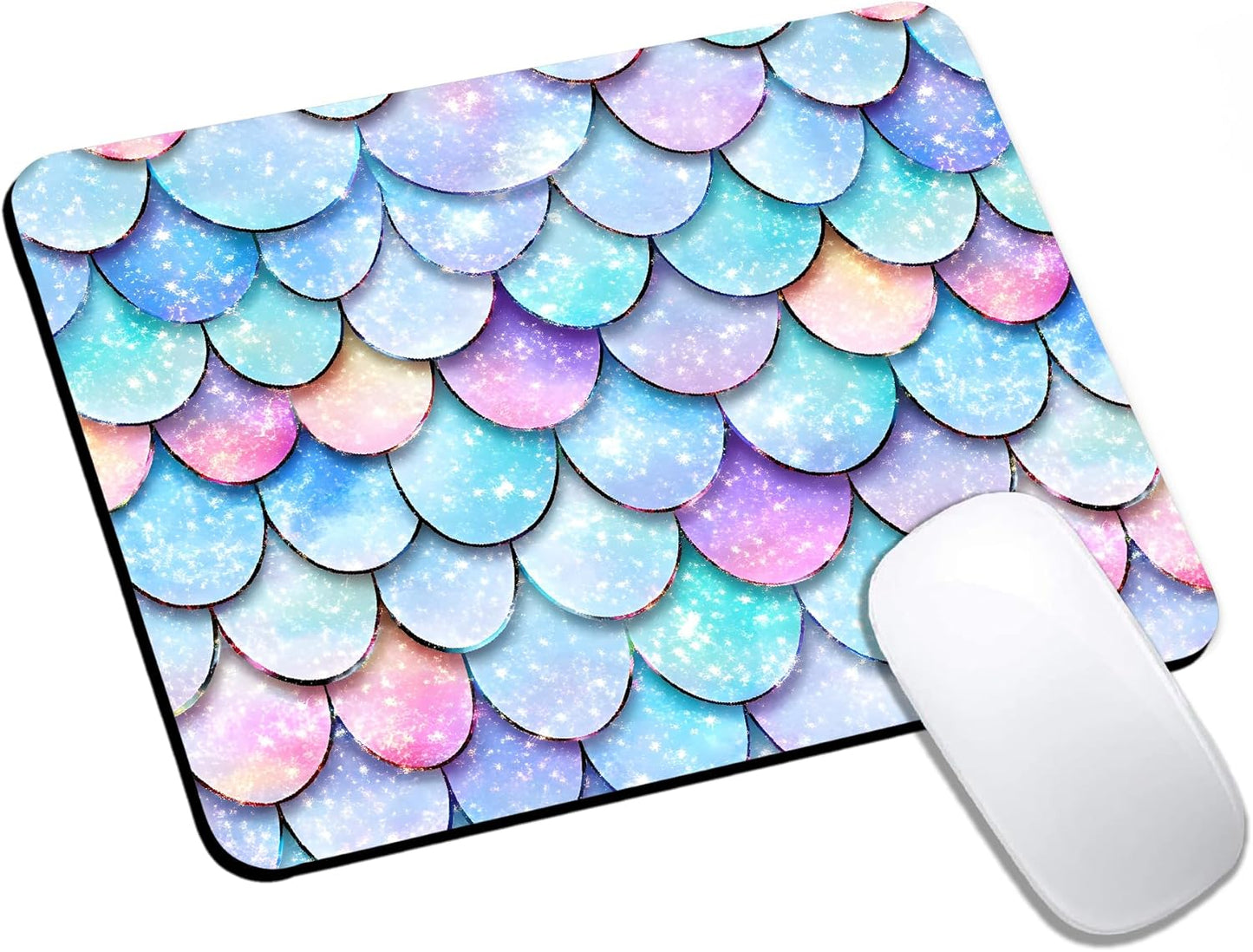 Mouse Pad, Cute Glitter Mermaid Scale Mouse Pads for Desk, 9.5" x 7.9" Non-Slip Rubber Base Computer Mousepad with Women, Portable Square Design for Wireless Mouse and Pad Laptop Office & Travel