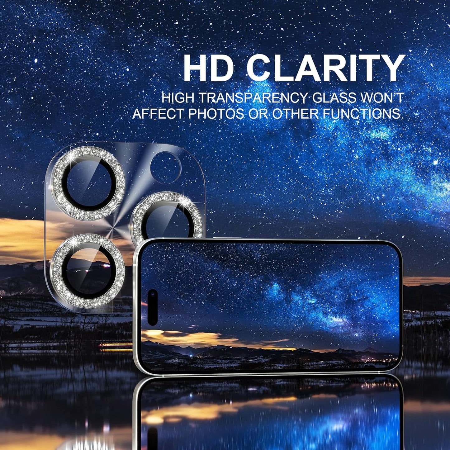 Choiche Compatible for iPhone 16 Pro/iPhone 16 Pro Max Camera Lens Protector, Bling Camera Cover with 9H Tempered Glass Lens Screen Protector Metal Ring Decoration Accessories(Clear-Silver)