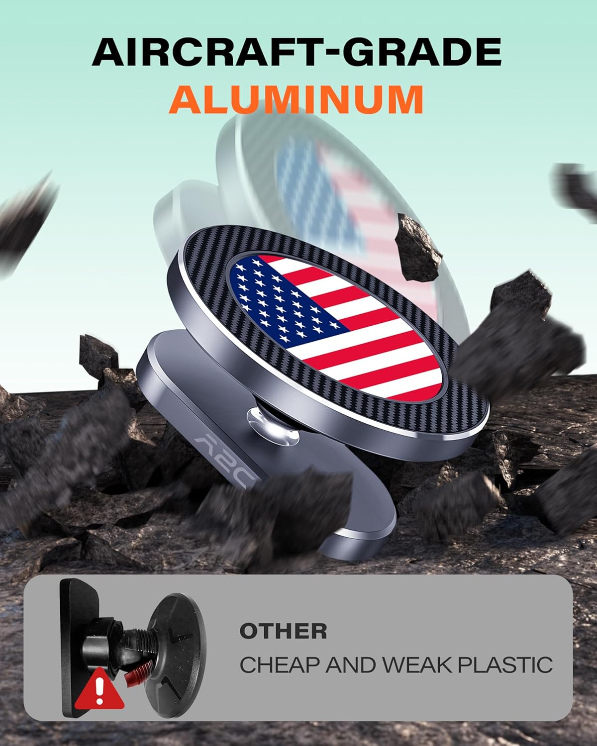 A2C Alloy Magnetic Golf Cart Phone Holder Compatible with MagSafe iPhone 16 Pro Max Plus 15 14 13 12 Mini Fits EZGO, Club Car, Yamaha, Icon, Golf Cart Accessories Essentials Gift (US Flag)