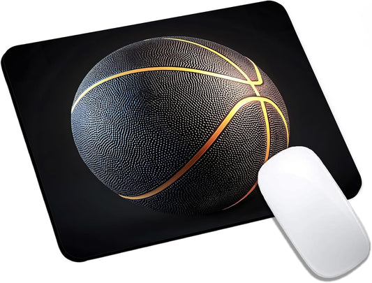 Mouse Pad, Golden Stripes Black Basketball Mouse Pads for Desk, 9.5" x 7.9" Non-Slip Rubber Base Computer Mousepad with Women, Portable Square Design for Wireless Mouse and Pad Laptop Office & Travel