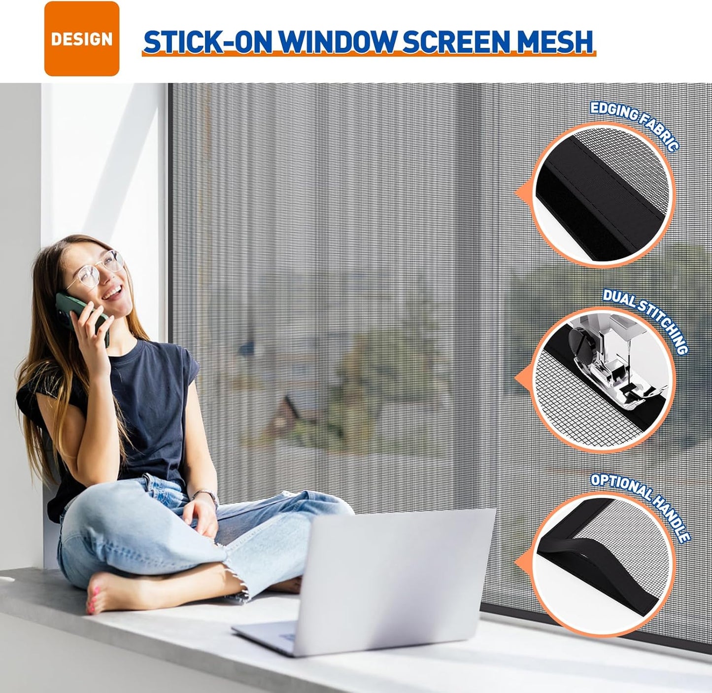 MAGZO Customized Window Screen,Screen Mesh Attachable and Detachable with Hook Tape, Durable, Washable