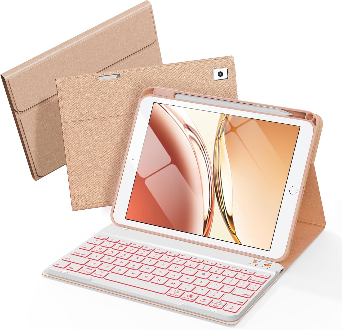 Keyboard Case for iPad 9th 8th 7th Generation Case 10.2" - 7 Colors Backlit Detachable Folio Keyboard Cover with Pencil Holder for iPad Pro 10.5" / iPad Air 3rd Gen (Pink)