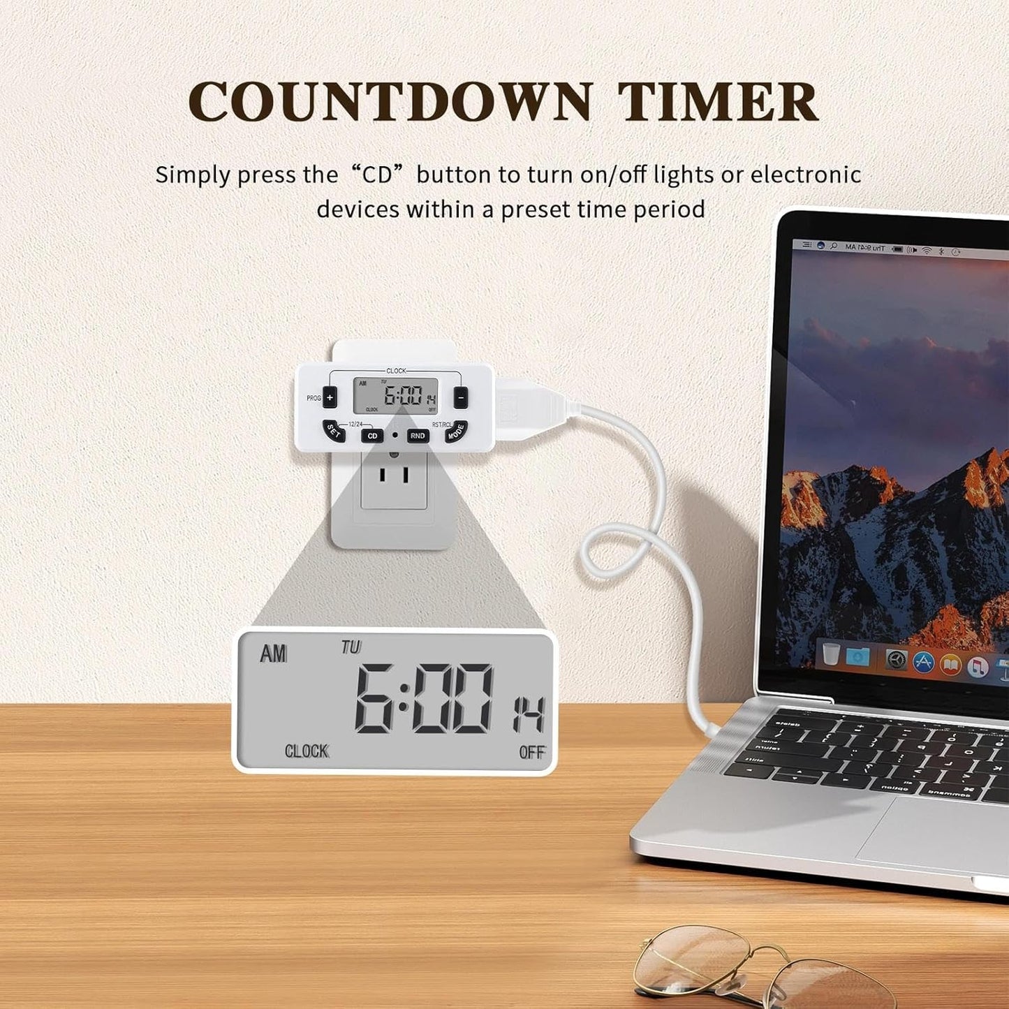 7 Day Programmable Digital Timer Outlet, Indoor Timer with Single Plug-in, Digital Light Timers for Lamp, Fan, Aquarium, 15A 1/2HP, 1 Pack