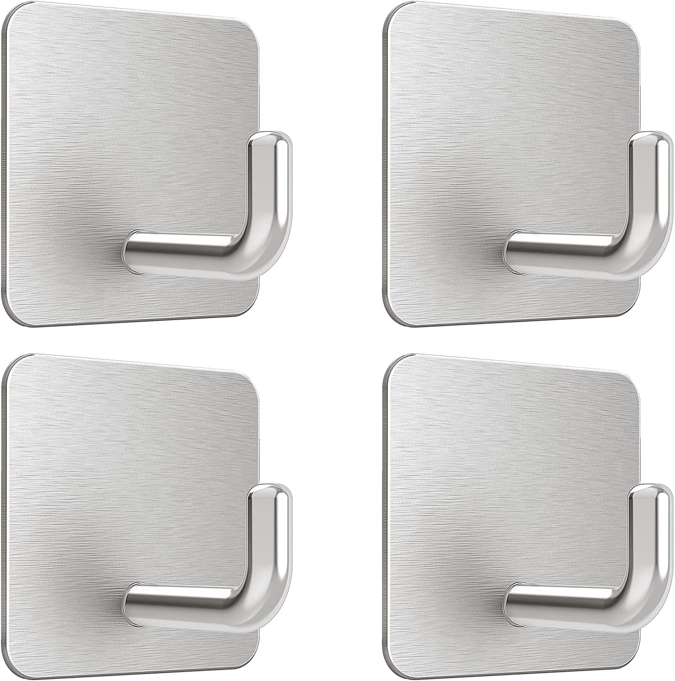 VIS'V Adhesive Hooks, Metal Shower Wall Stick on Hooks, Waterproof, 2 Extra Adhesive Strips, Silver, 4 Pcs