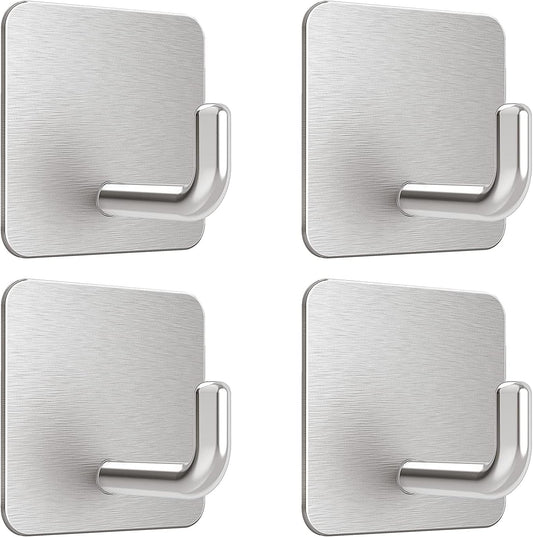 VIS'V Adhesive Hooks, Metal Shower Wall Stick on Hooks, Waterproof, 2 Extra Adhesive Strips, Silver, 4 Pcs