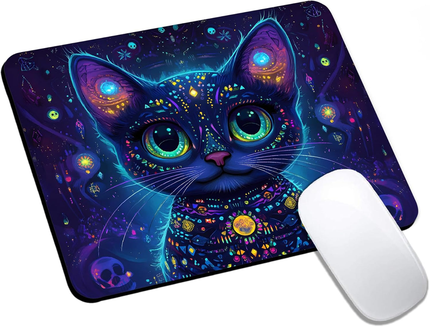 Mouse Pad, Cute Purple Cartoon Cat Mouse Pads for Desk, 9.5" x 7.9" Non-Slip Rubber Base Computer Mousepad with Women, Portable Square Design for Wireless Mouse and Pad Laptop Office & Travel