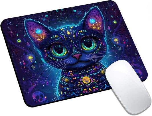 Mouse Pad, Cute Purple Cartoon Cat Mouse Pads for Desk, 9.5" x 7.9" Non-Slip Rubber Base Computer Mousepad with Women, Portable Square Design for Wireless Mouse and Pad Laptop Office & Travel