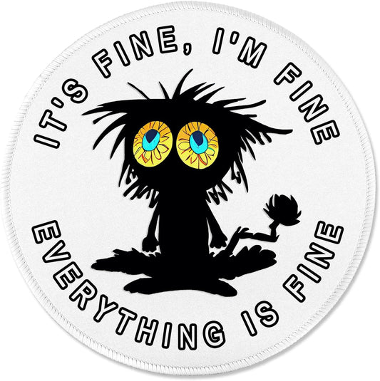 ITNRSIIET Round Mouse Pad with Stitched Edge Premium-Textured Waterproof Non-Slip Rubber Base Desktop Protection Mat Diameter 8.7 inches, Funny Black Cat