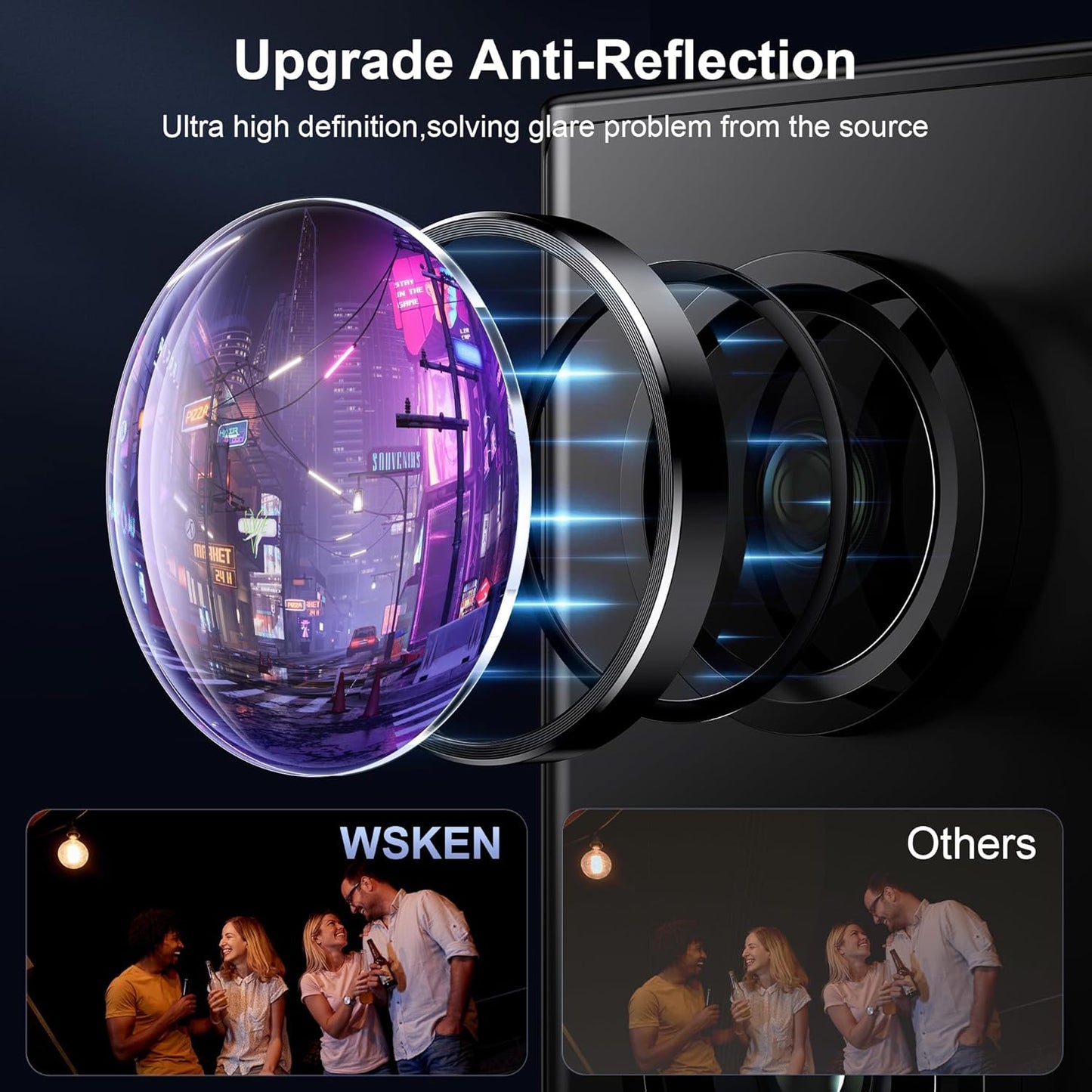 WSKEN for Samsung Galaxy S24 Ultra Camera Lens Protector, Ultra Thin Scratch Resistant 9H Tempered Glass with Aluminum Metal Circle Camera Screen Protector Cover Accessories, Black