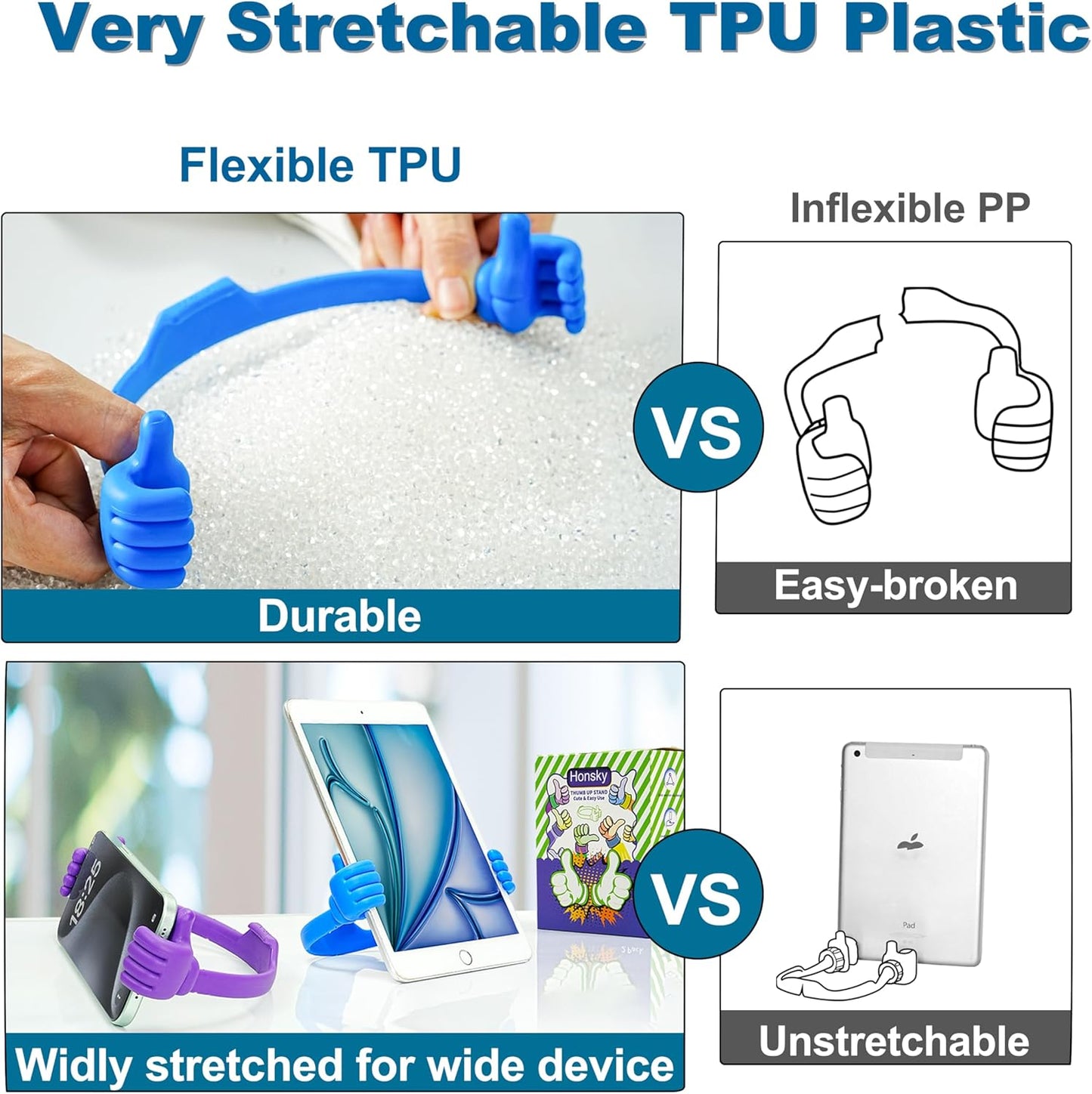 Honsky Thumbs up Cell Phone Stand,Stocking Stuffers Idea,Ok Stand Tablet Stand Cradle for Desk,Smartphone Cellphone Mobile Phone Tablets - Universal Adjustable Flexible - Light Blue