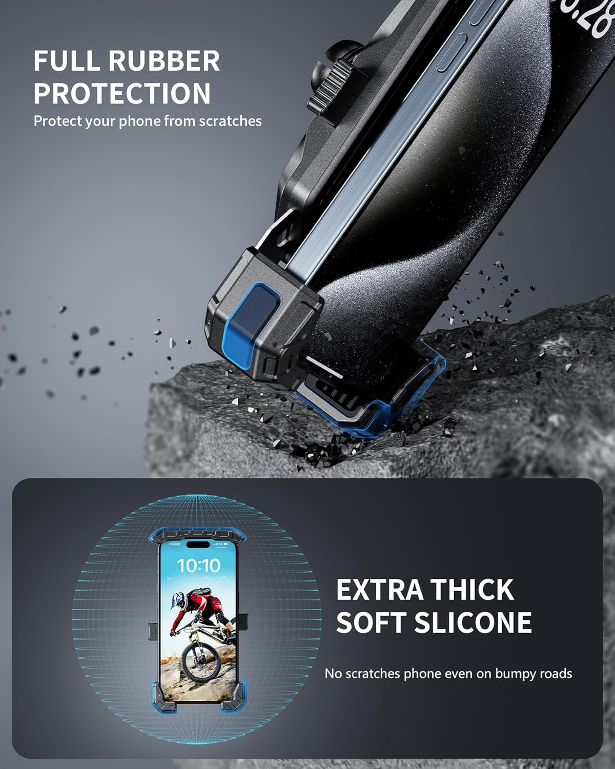 Kewig Motorcycle Phone Mount Holder - [No Scratches Camera ] [1s Lock] Motorcycle Cell Phone Mount, Bike Handlebar Phone Holder for 5.5-7.2" Phones