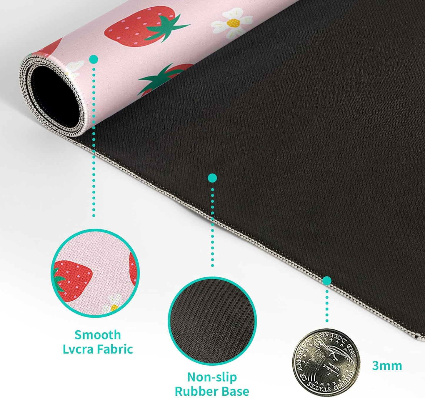 Gaming Mouse Pad Strawberry Desk Mat for Desktop Long Computer Keyboard Desk Pad Mouse Mat with Non-Slip Rubber Base Stitched Edges for Computer Home Office Gaming 31.5×11.8