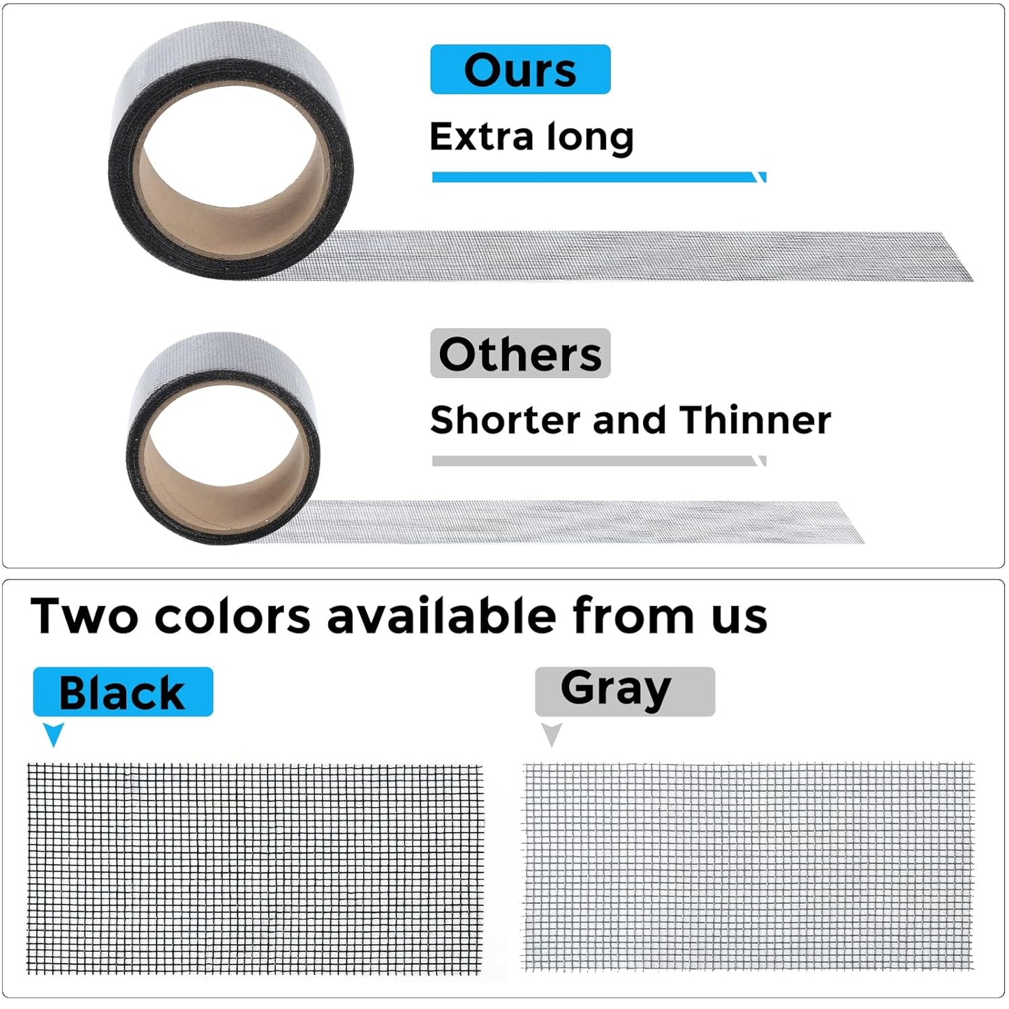 Grey Window Screen Repair Tape, 2IN X 10FT Screen Repair Kit for Windows or Doors, Strong Adhesive Fiberglass Mesh Patch Tape