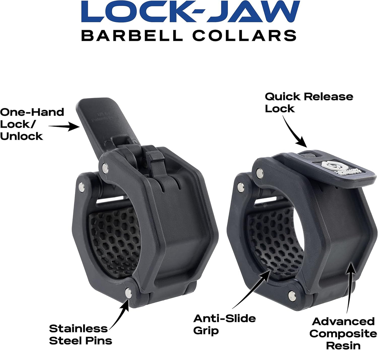 Lock-Jaw Sport Olympic Barbell Collar - Quick Release Barbell Clamp (Blue)