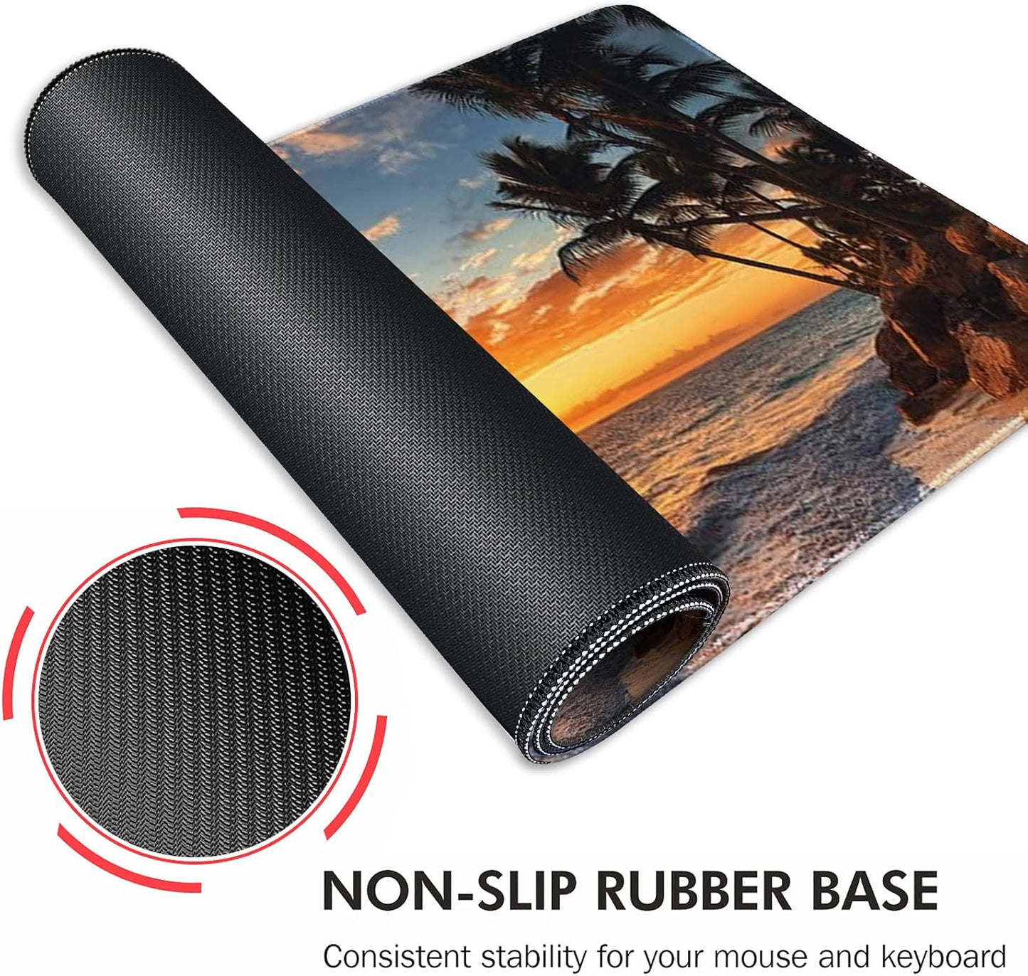 Galdas Gaming Mouse Pad XXL XL Large Mouse Pad Mat Long Extended Mousepad Desk Pad Non-Slip Rubber Mice Pads Stitched Edges Thin Pad (31.5x11.8x0.12 Inch)-Sunset Beach