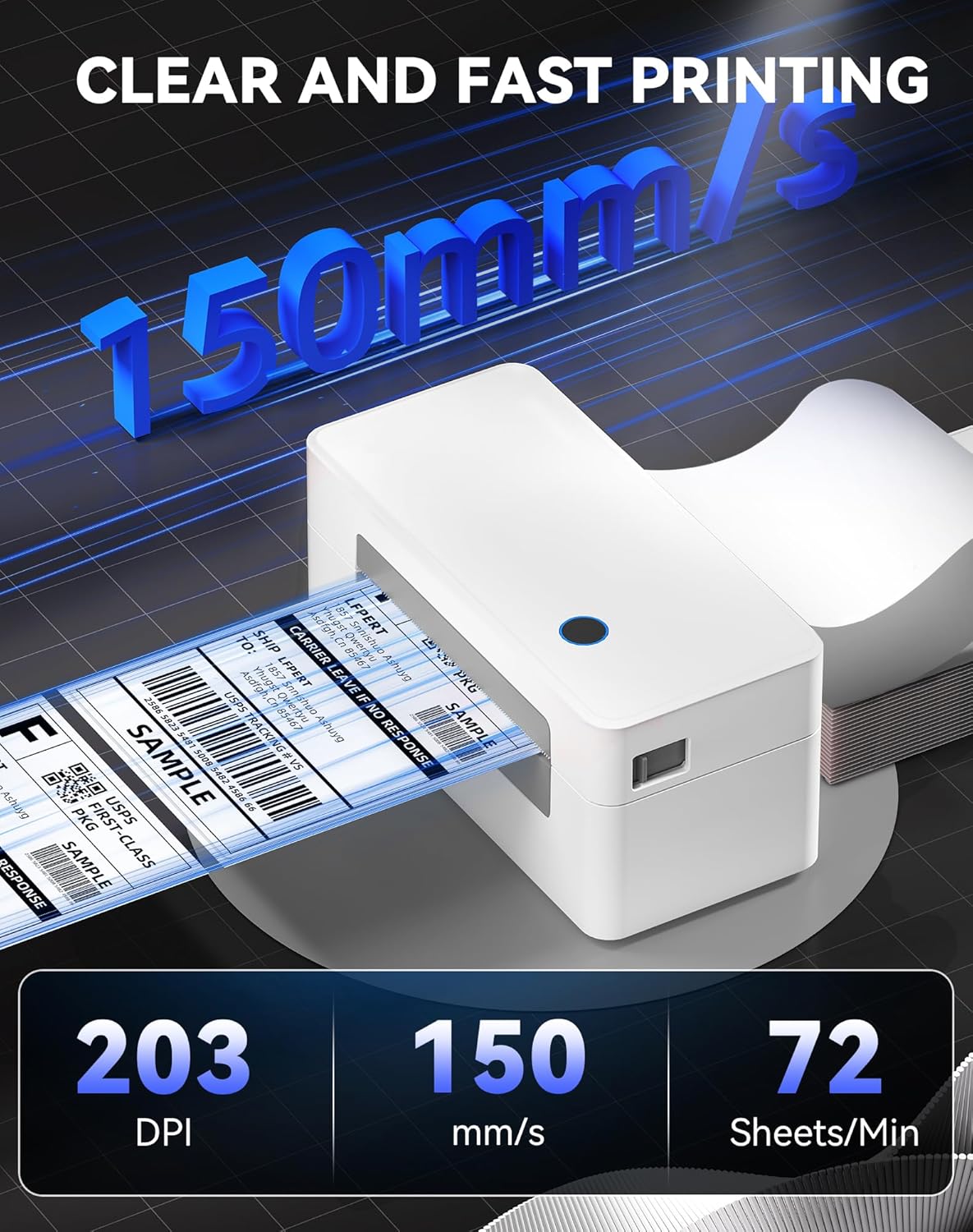 Bluetooth Thermal Label Printer, Wireless 4x6 Shipping Label Printer for Small Business & Shipping Package Compatible with Android, iOS, Windows & Mac, Used for Amazon, Ebay, Shopify, USPS Etc