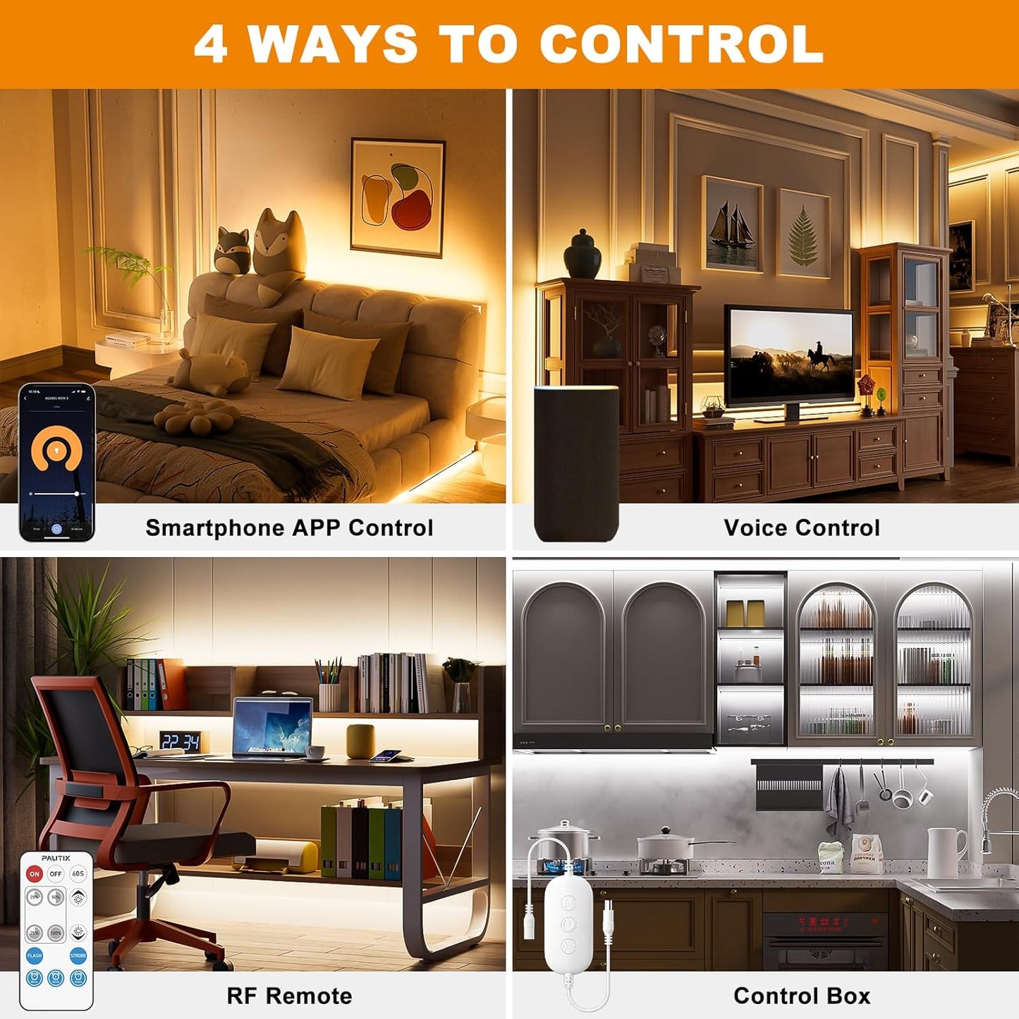 PAUTIX RF WiFi Smart Remote Dimmer for Single Color LED Strip Lights,Compatible with Alexa and Google,14-Key Wireless Remote,DC 12-24V Controller for 3528/2835/5050/COB LED Strip Light