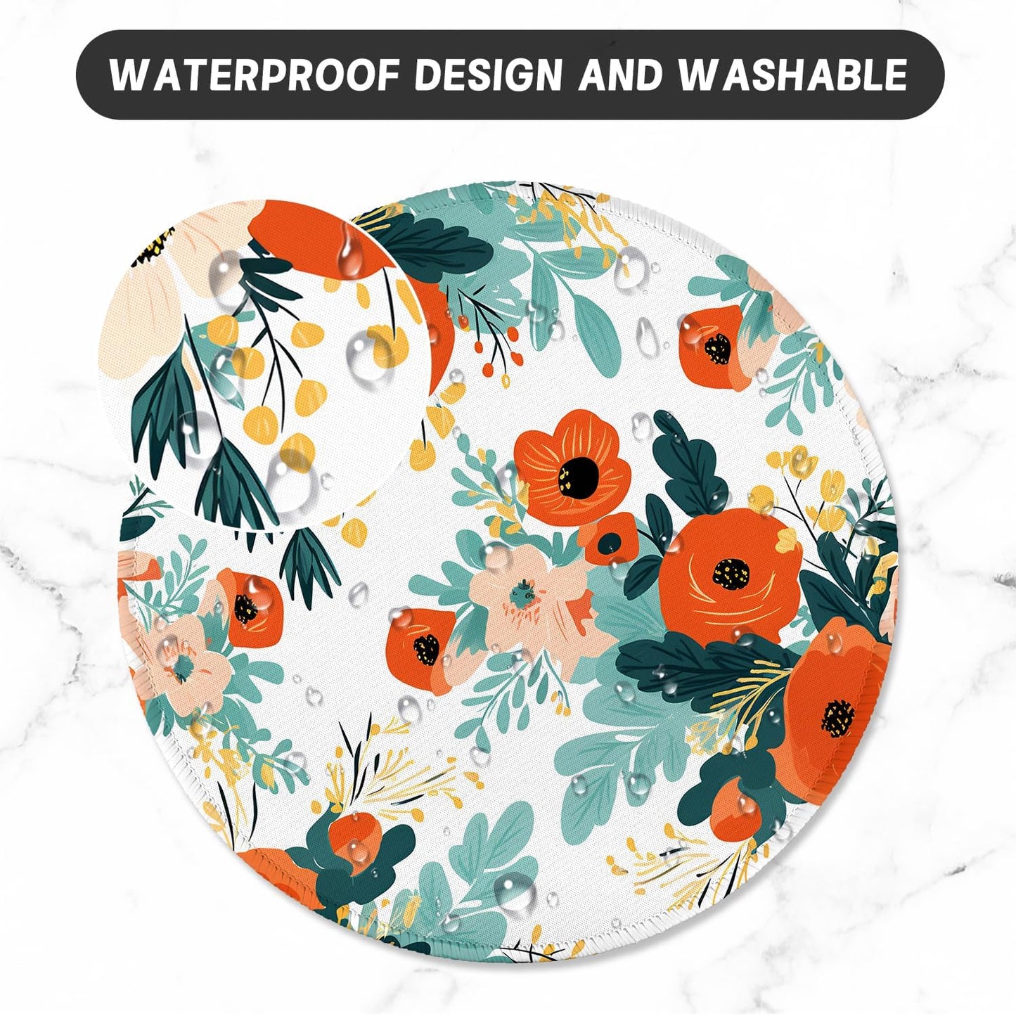 ITNRSIIET Round Mouse Pad with Stitched Edge Premium-Textured Waterproof Non-Slip Rubber Base Desktop Protection Mat Diameter 8.7 inches, Beautiful Flowers