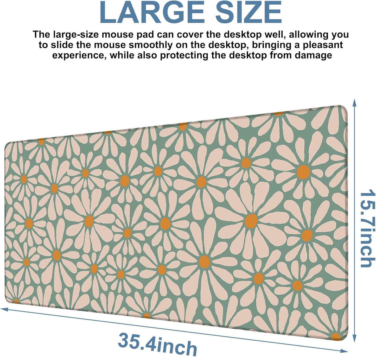 Retro Daisy Flowers Gaming Mouse Pad 3mm Thick Stitched Edge Waterproof Non-Slip Large Computer Keyboard Mouse Mat,Suitable for Office Entertainment Decorative Desk Pad 35.4 x 15.7 Inches
