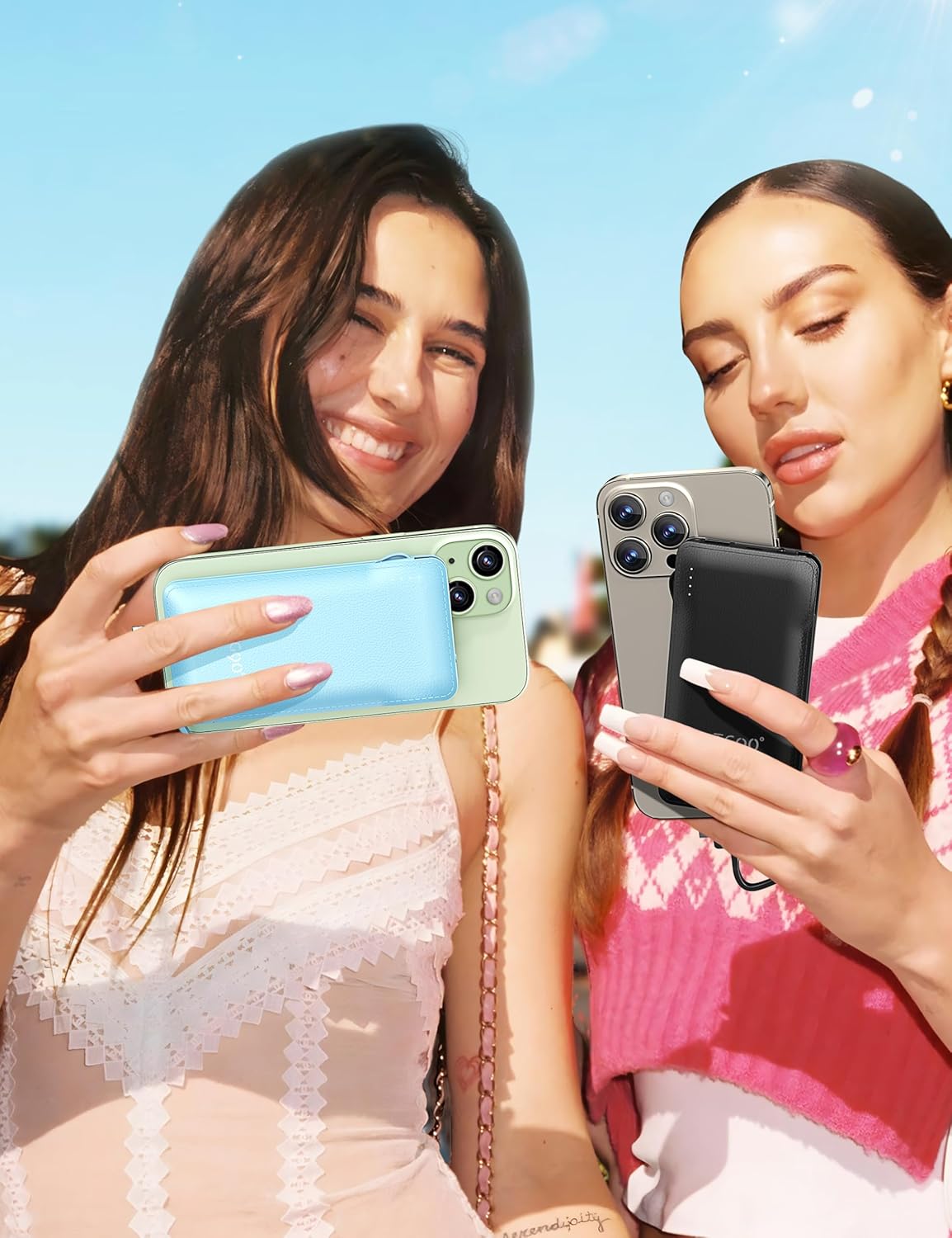 TG90° 2 Pack 10000mAh Power Bank Built-in Foldable AC Wall Plug and Cables,Ultra Slim Compact Cell Phone Fast Charger,External Battery Pack Compatible with iPhone and Android Devices,Black & Blue