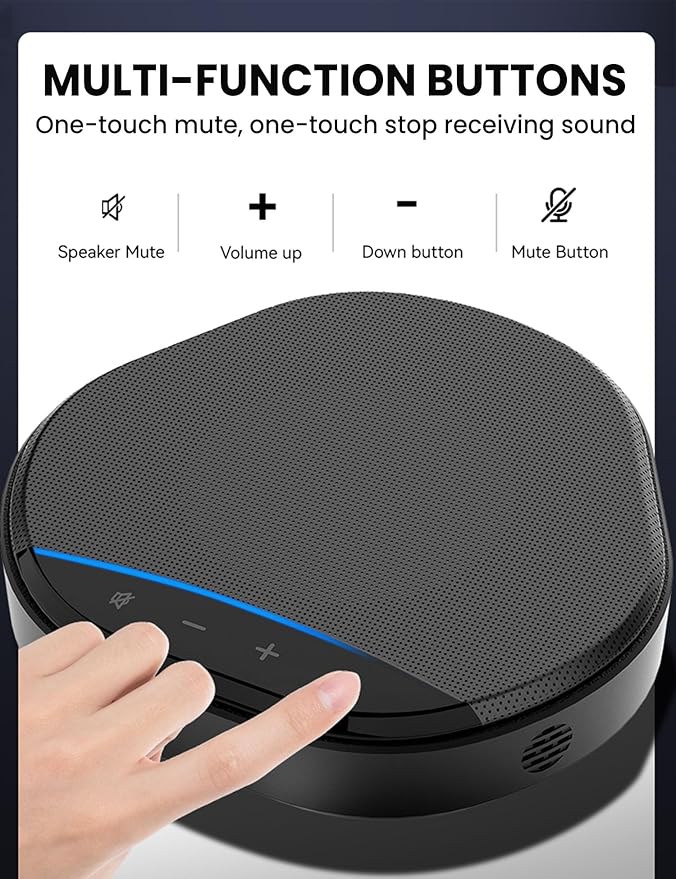 Conference Speaker and Microphone, 360° Enhanced Voice Pickup with 2 AI Mics, Echo & Noise Reduction, USB-C Plug & Play Speakerphone for Zoom Skype Teams Calls, for Home Office and Meeting Room